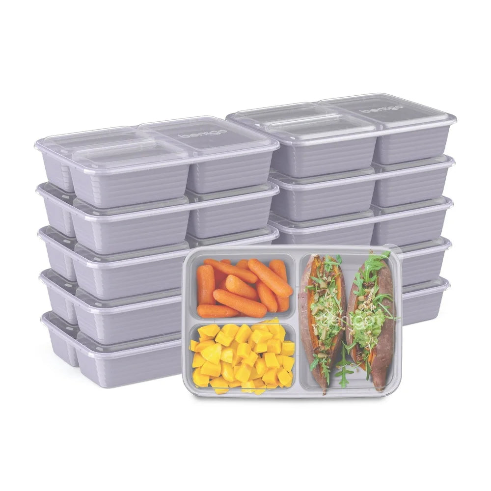 20-Piece Meal Prep Kit 3-Compartment Storage Containers
