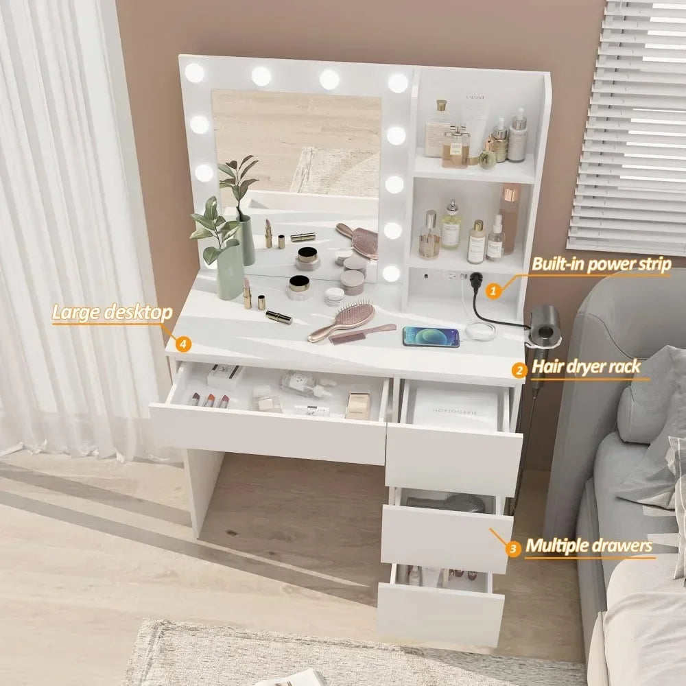 Makeup Vanity With Lights, 37inch Power Strip
