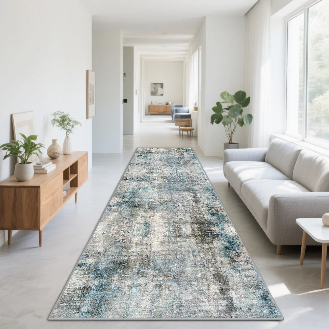 VIKAMA Nordic Abstract Style Carpet Anti-Slip Corridor Passageway Long Strip Mat Living Room Floor Mat Home Decoration