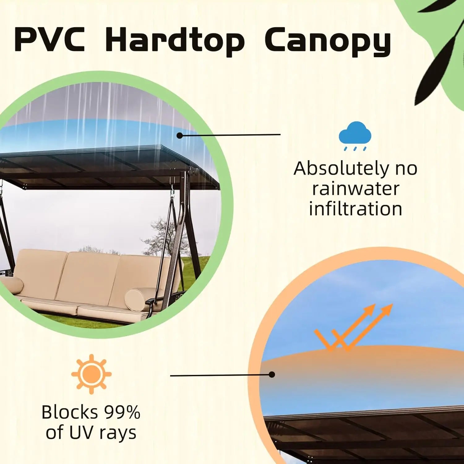 3 Seat Patio Swing 2 Cup Holders, 3-in-1 Convertible Backrest