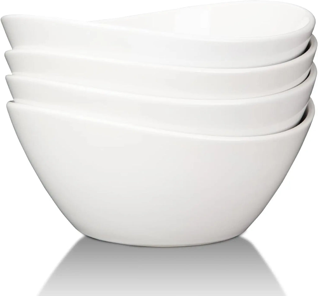 8" Porcelain Bowls Set of 4, Large Oval