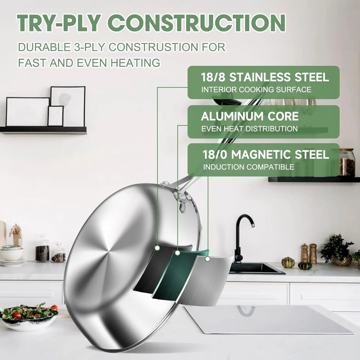 3 Ply Stainless Steel 11-Piece Cookware Set With Lids