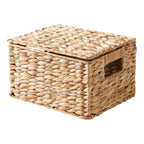 Natural Hyacinth Basket with Lid Storage Organizer Handmade Woven Basket Decorative Storage Bathroom Pantry Nursery Home Decor