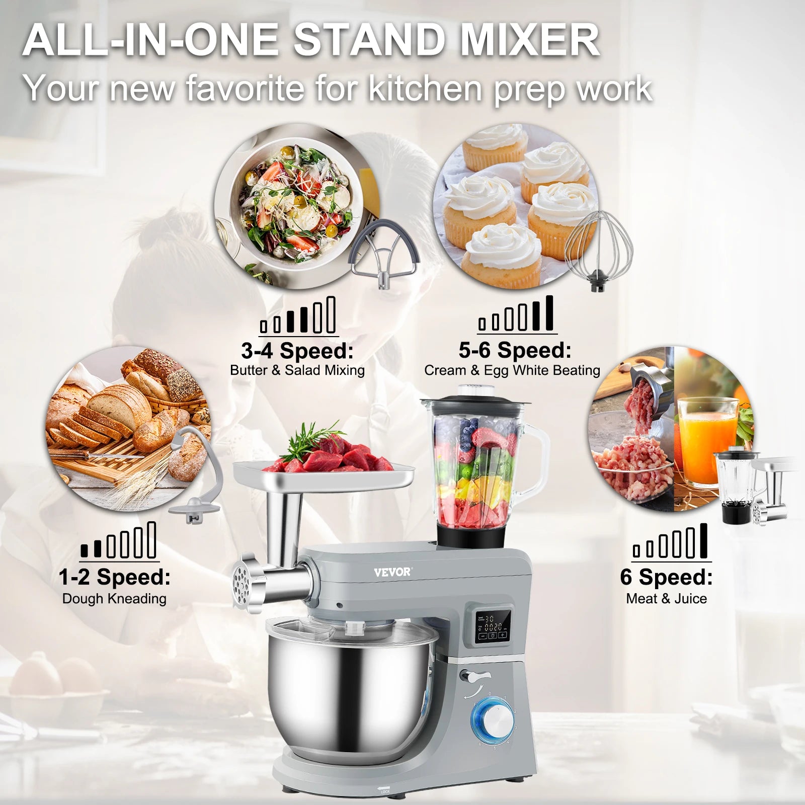 5 IN 1  Multifunctional Electric Mixer With 6 Speeds