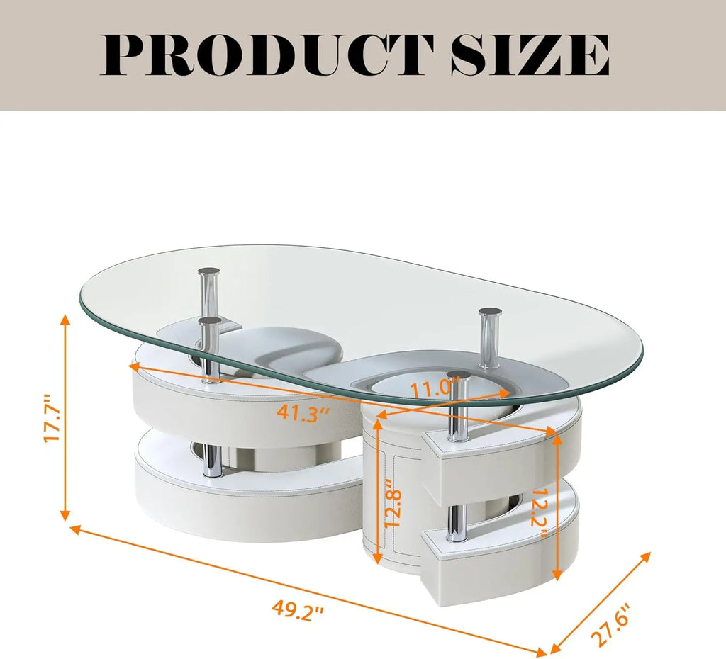 Glass Coffee Table Set of 3, 2 Leather Stools, Accent