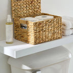Natural Hyacinth Basket with Lid Storage Organizer Handmade Woven Basket Decorative Storage Bathroom Pantry Nursery Home Decor
