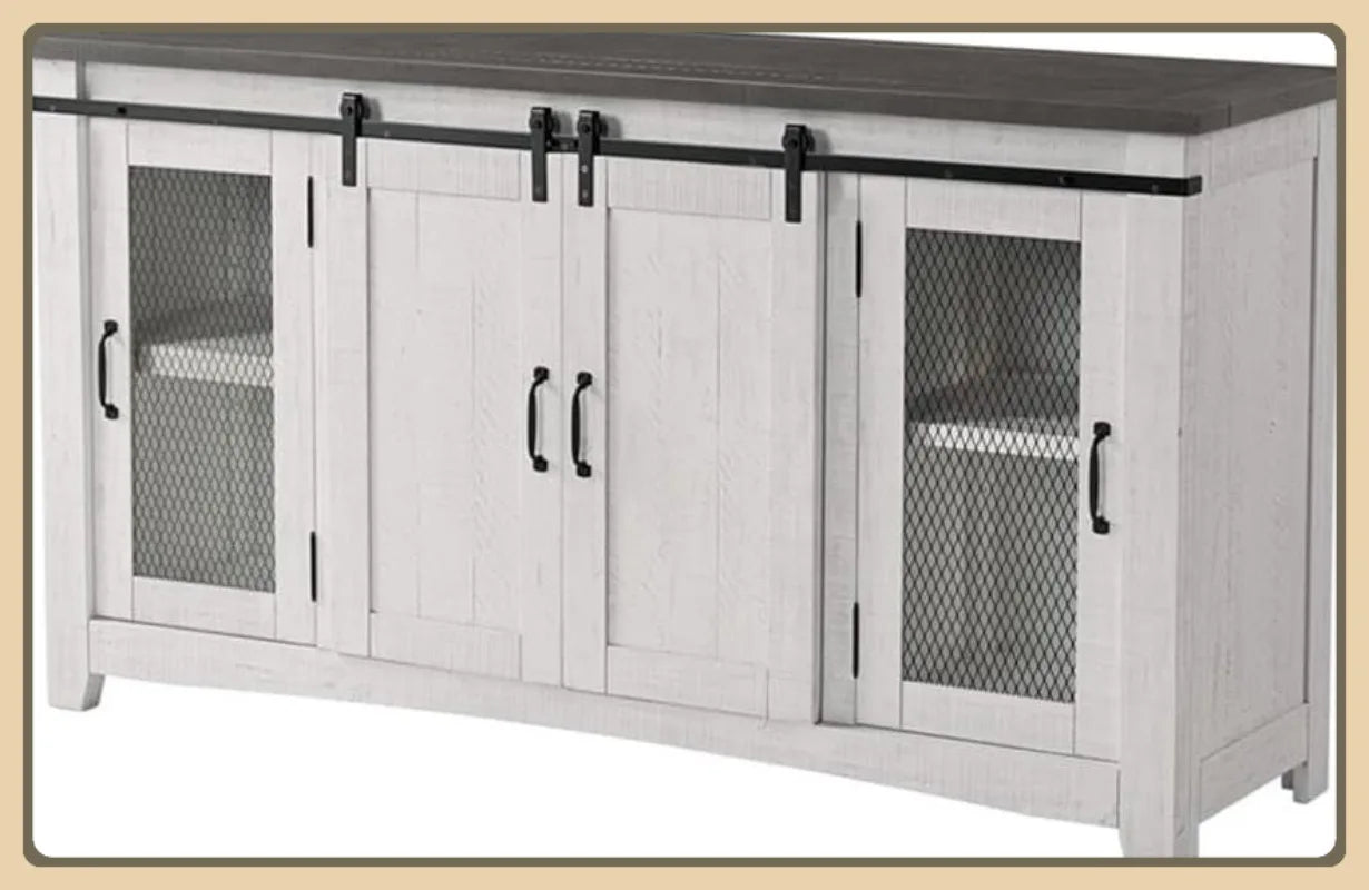 65" Rustic Solid Wood TV Stand, White With Storage