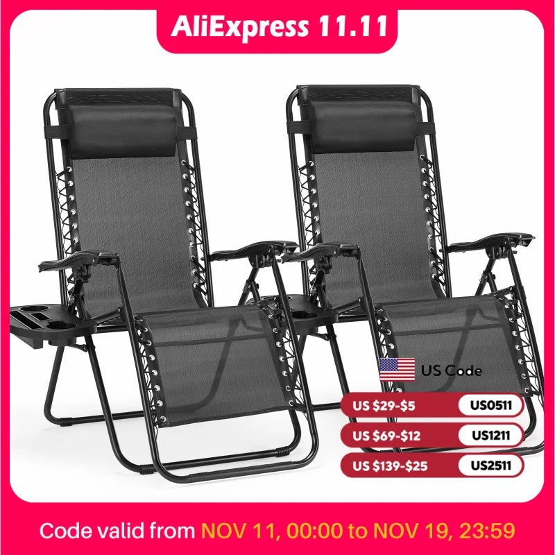 Zero Gravity Set Of 2 Portable Recliner Cup Holder