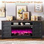 70" TV Stand With 37" 7,Color Fireplace For 80" TVs