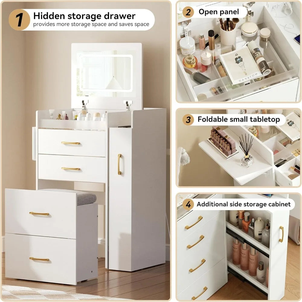 Vanity Desk With Flip Mirror, LED Lighting