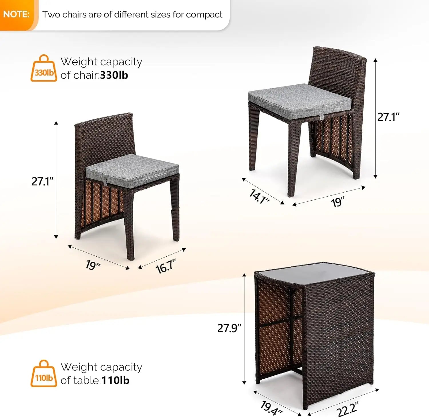 3 PCS Wicker Outdoor Patio Bistro Set