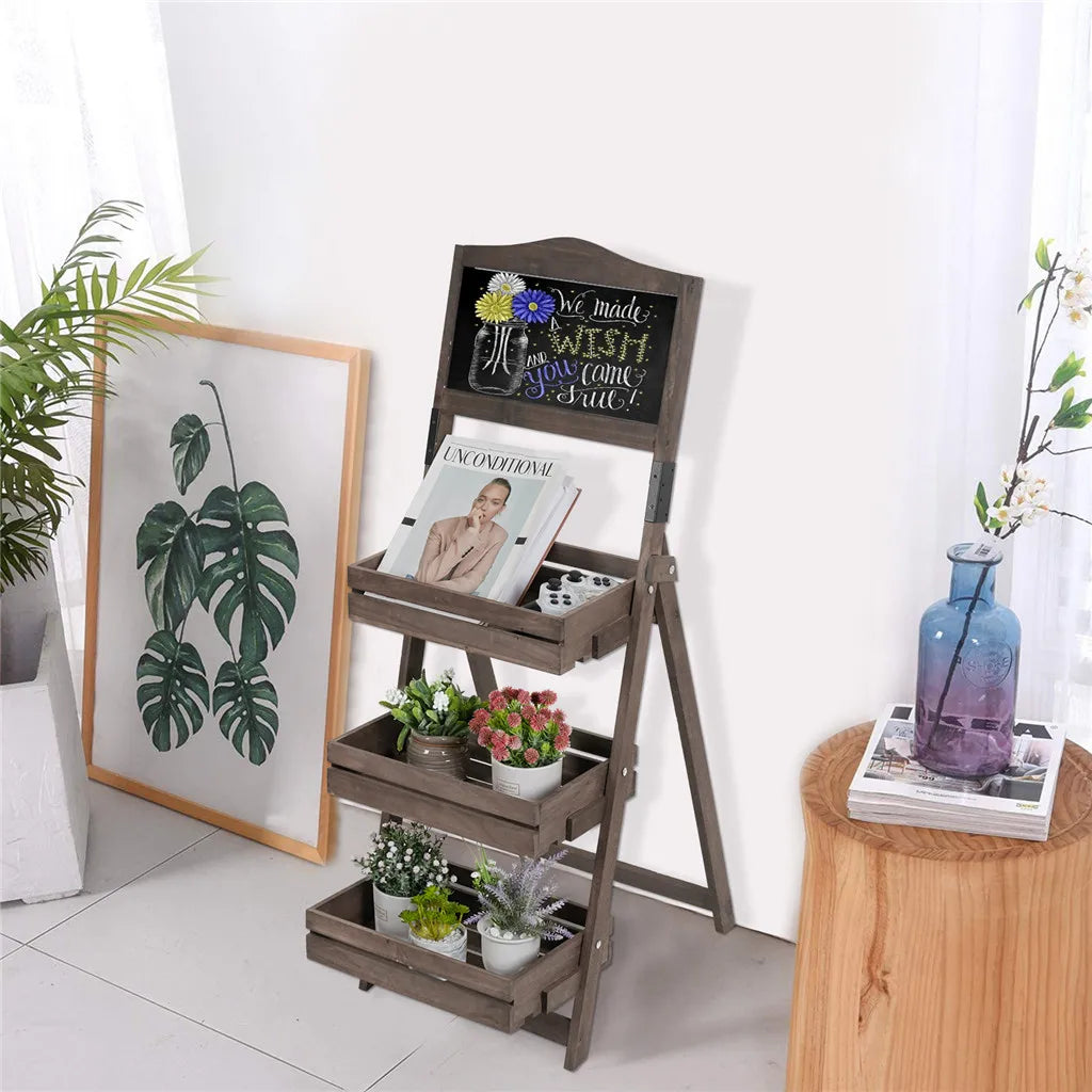 Folding Ladder 3 Tier Plant Stand with Chalkboard