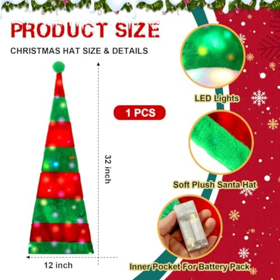 2 Pcs Light Up Christmas Hat Necklace Set With LED