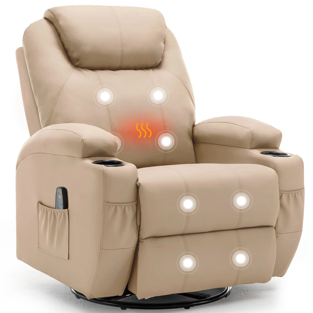Recliner With Massage and Heat, 360° Swivel Remote