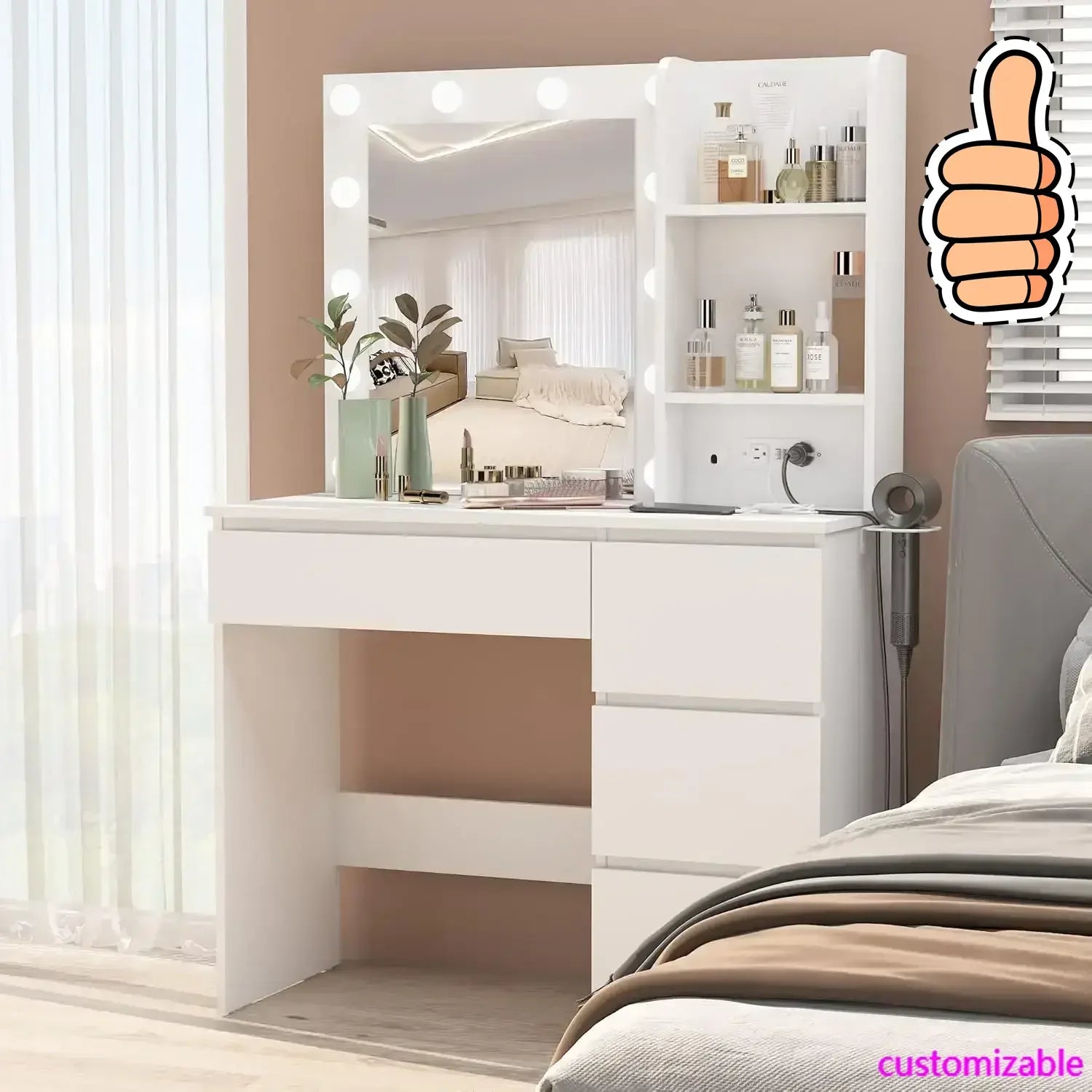 Makeup Vanity With Lights, 37inch Power Strip