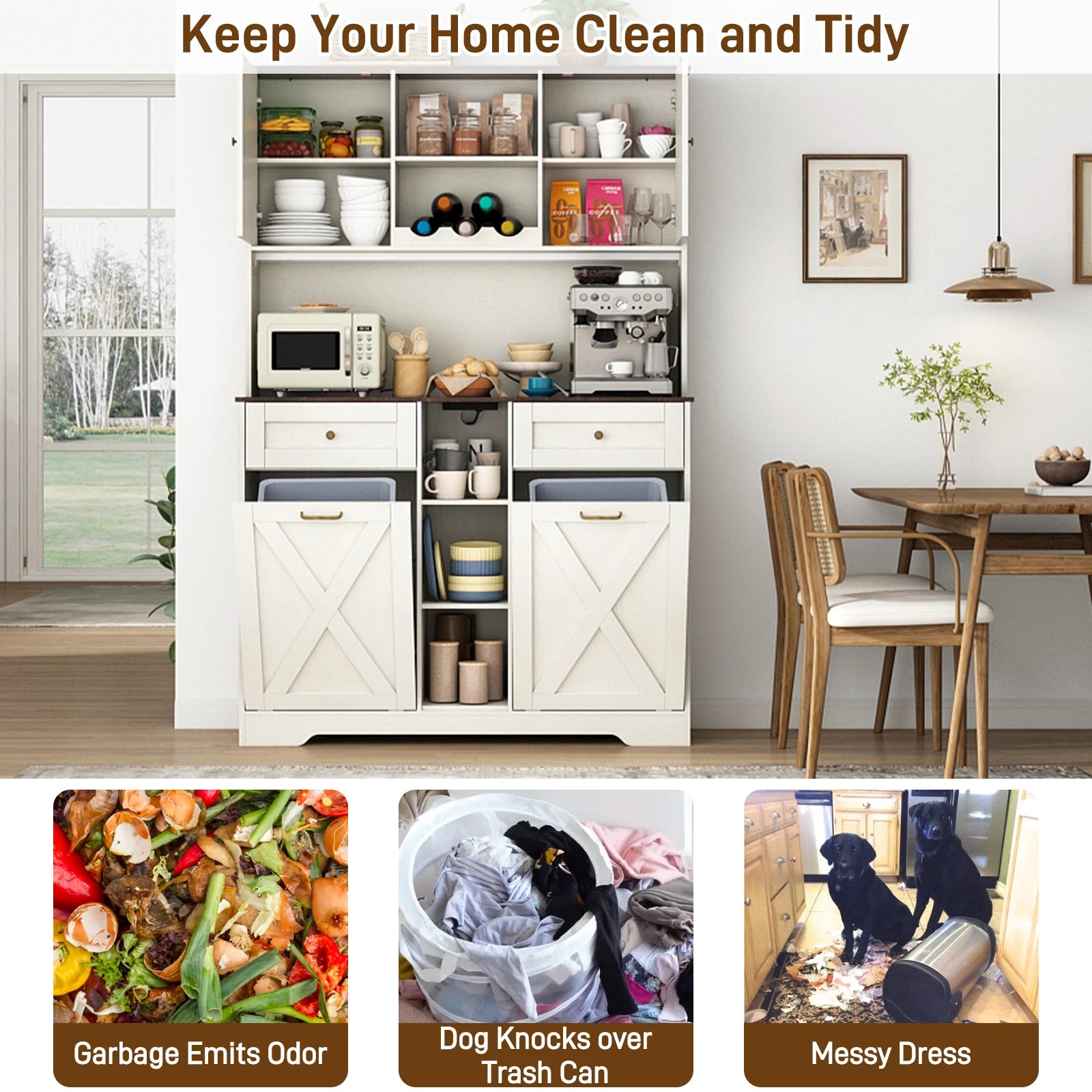 71" Tall Kitchen Pantry Storage Cabinet With Power Outlets