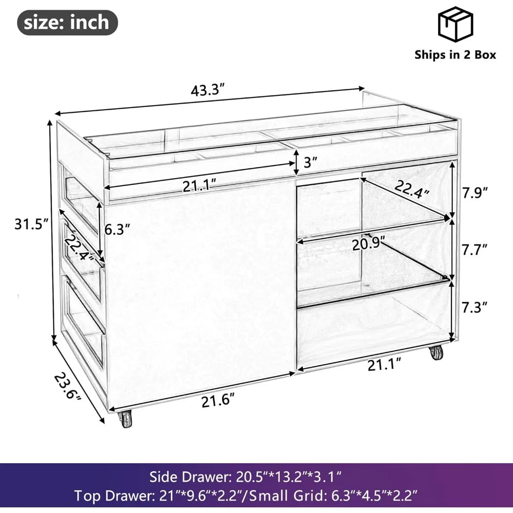 Glass Top 43.3" White wardrobe Armoire Island
