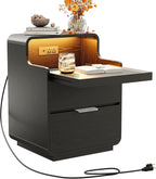 Nightstand Charging Station ,LED Lights, Pull-Out Shelf,