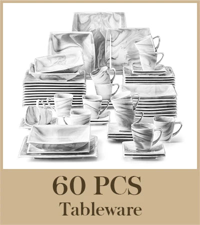 MALACASA 30/60PCS Marble Grey Porcelain Dinnerware Set