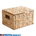 Natural Hyacinth Basket with Lid Storage Organizer Handmade Woven Basket Decorative Storage Bathroom Pantry Nursery Home Decor