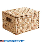Natural Hyacinth Basket with Lid Storage Organizer Handmade Woven Basket Decorative Storage Bathroom Pantry Nursery Home Decor