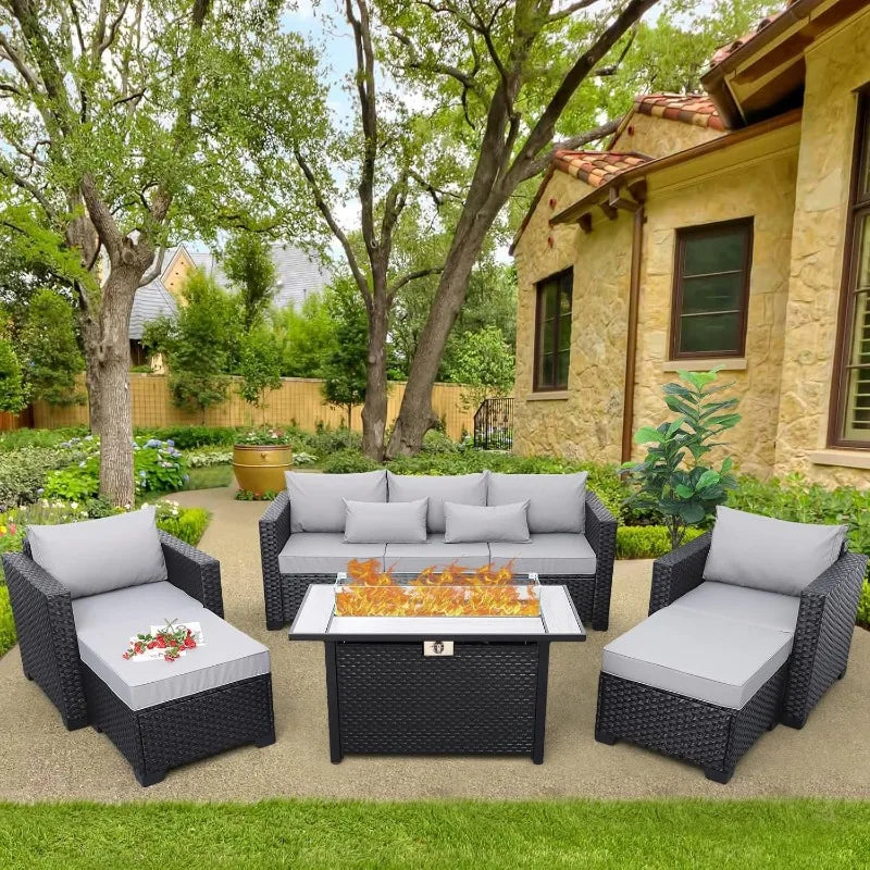 6-Piece Patio Set - 60,000 BTU Propane Fire Pit Table