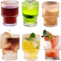 6pcs, 6.8oz Stackable Ribbed Glass Cups