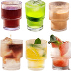 6pcs, 6.8oz Stackable Ribbed Glass Cups