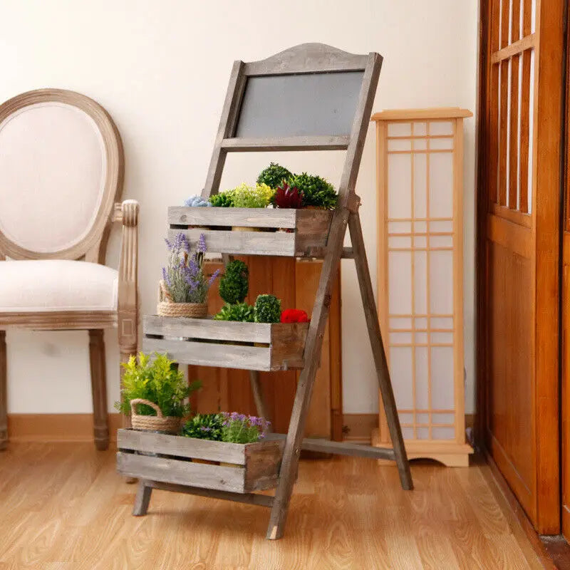 Folding Ladder 3 Tier Plant Stand with Chalkboard