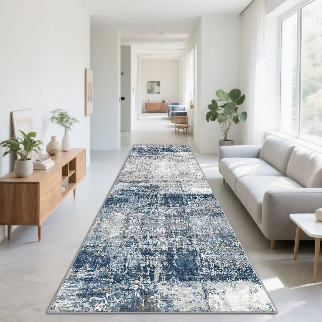 VIKAMA Nordic Abstract Style Carpet Anti-Slip Corridor Passageway Long Strip Mat Living Room Floor Mat Home Decoration