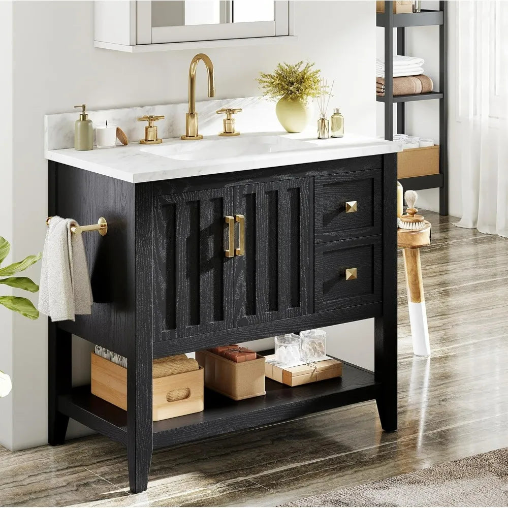 30-Inch Bathroom Vanity Sink, Double Drawers, Shelf