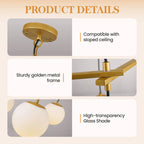 LED Pendant Gold Light White Glass Ball 6 Heads Hanging Lamp
