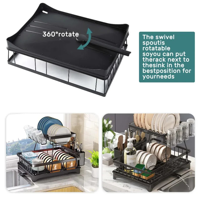 Large 2-tier Dish Drying Rack Removable Draining Rack