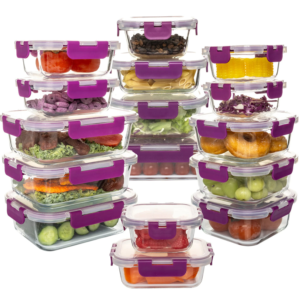 16-Piece Glass Food Storage Containers Set Stackable