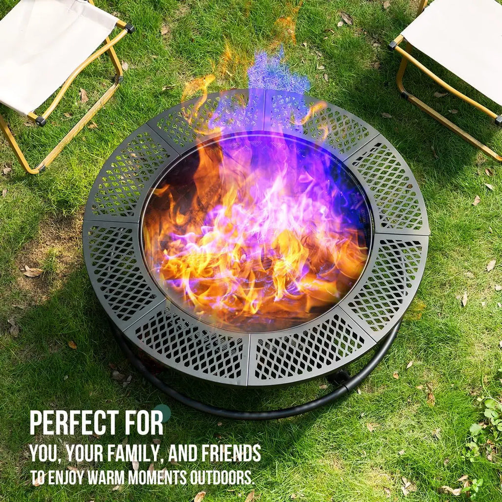 36 Inch Fire Pit With Grill, Lid & Poker