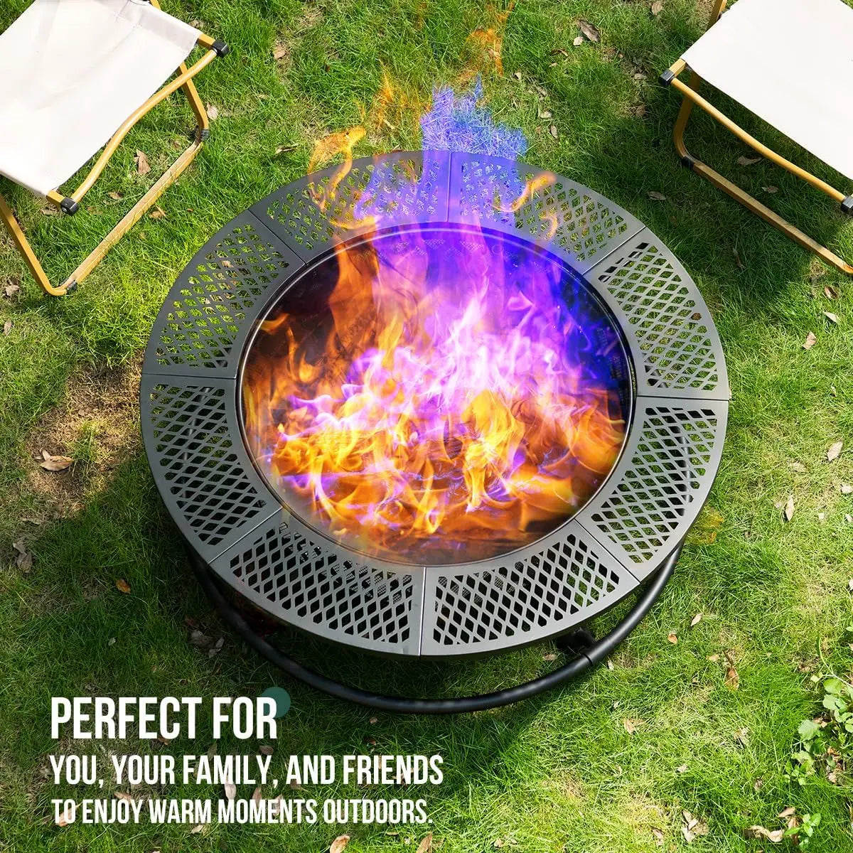 36 Inch Fire Pit With Grill, Lid & Poker