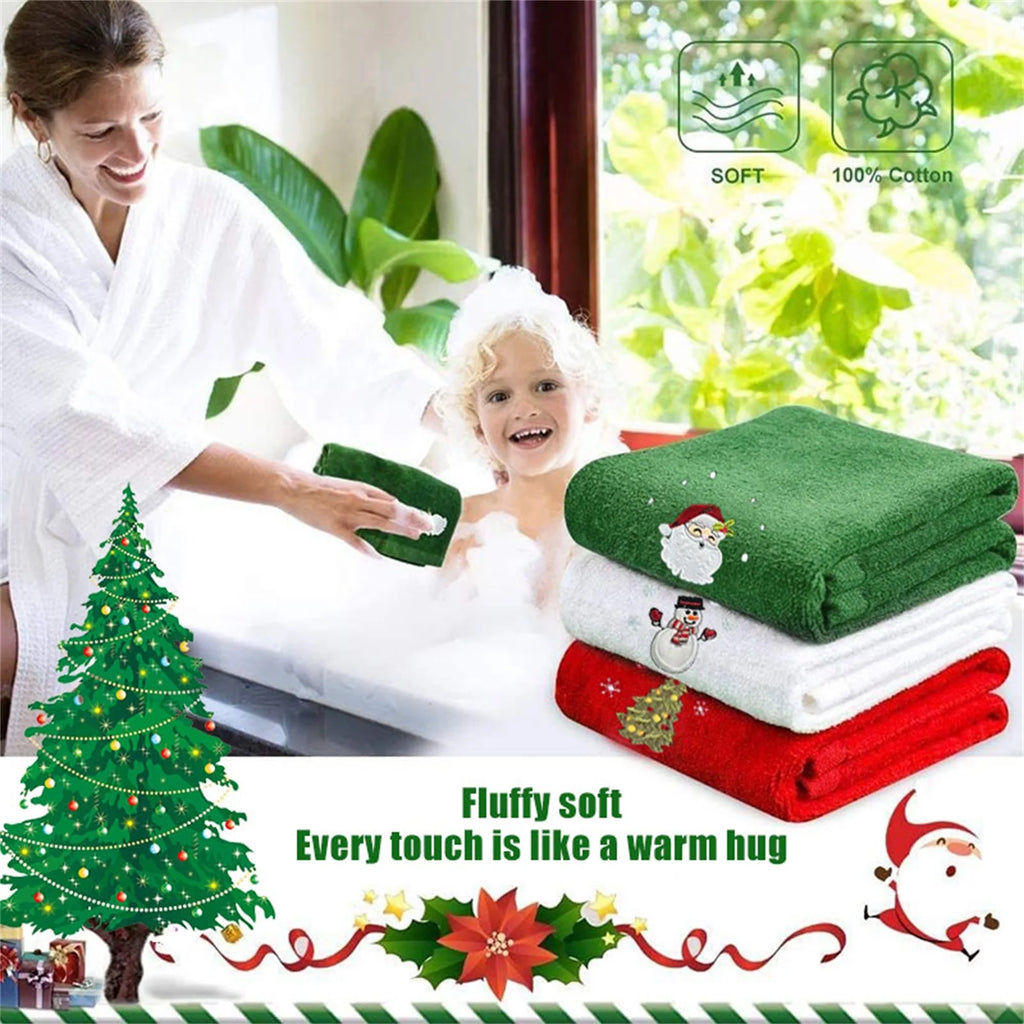Xmas Tree/Snowman/Santa Claus Embroidery Bath Towel