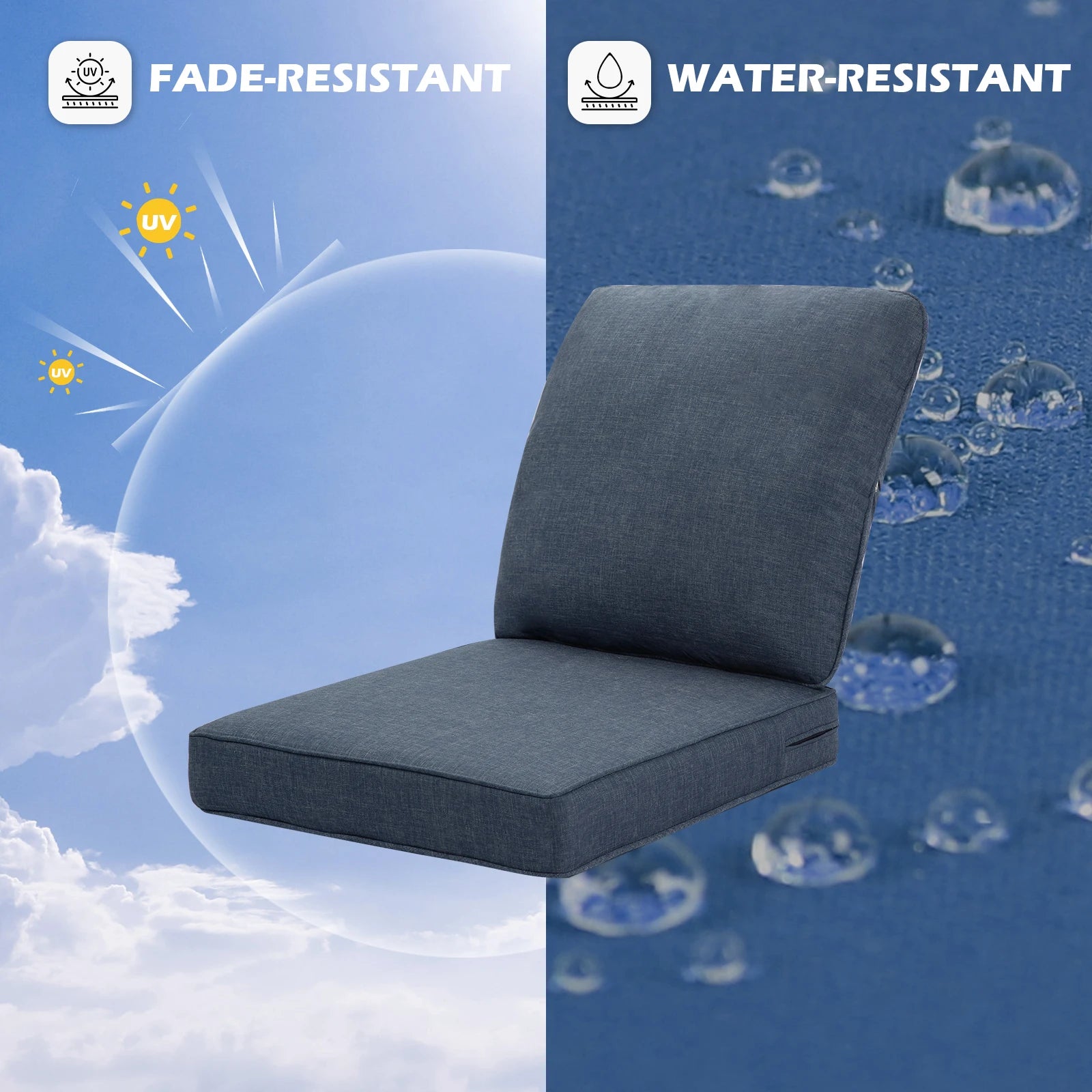 Outdoor Deep Waterproof Replacement Patio Chair Cushions, 24 x 24 x 5 Inch