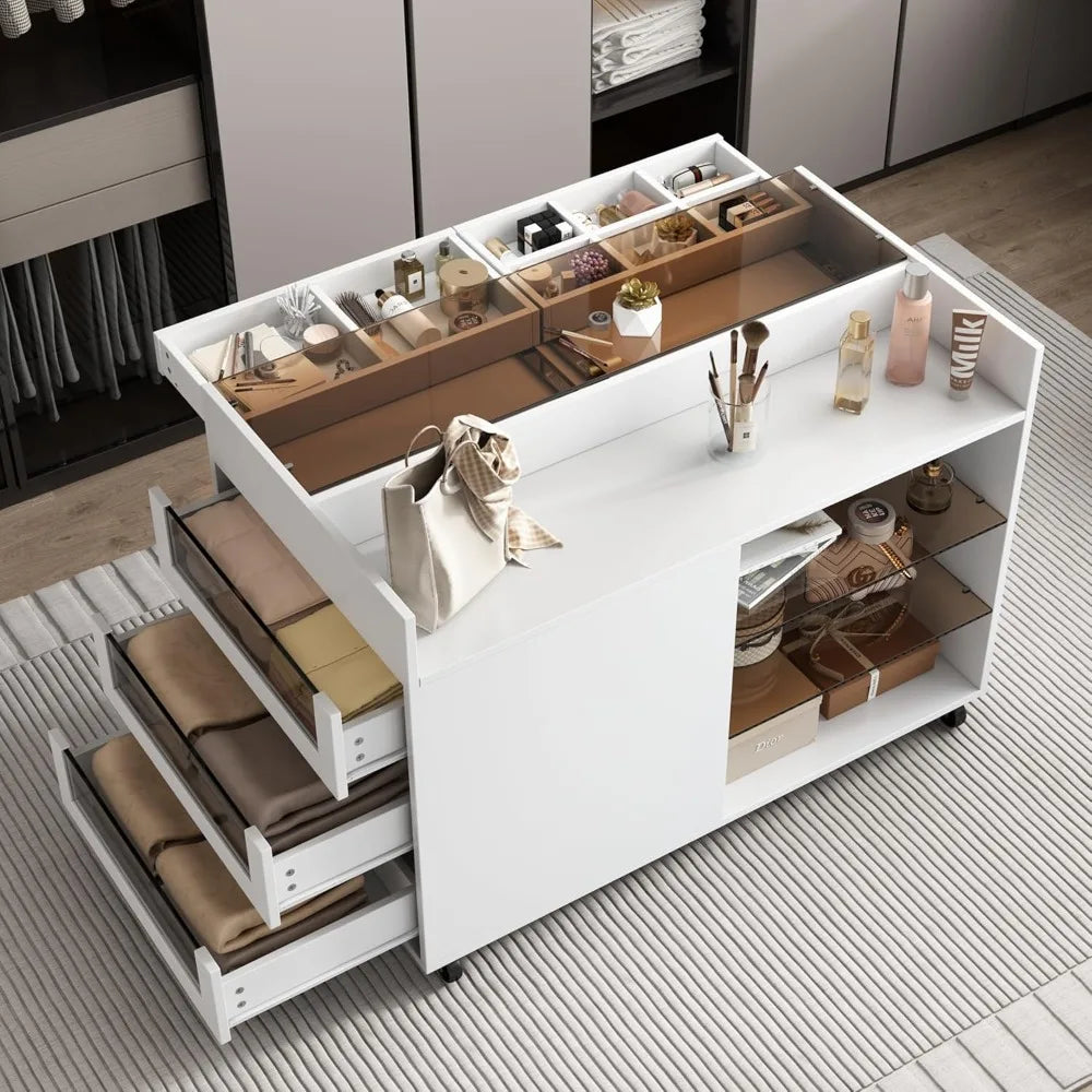 Glass Top 43.3" White wardrobe Armoire Island