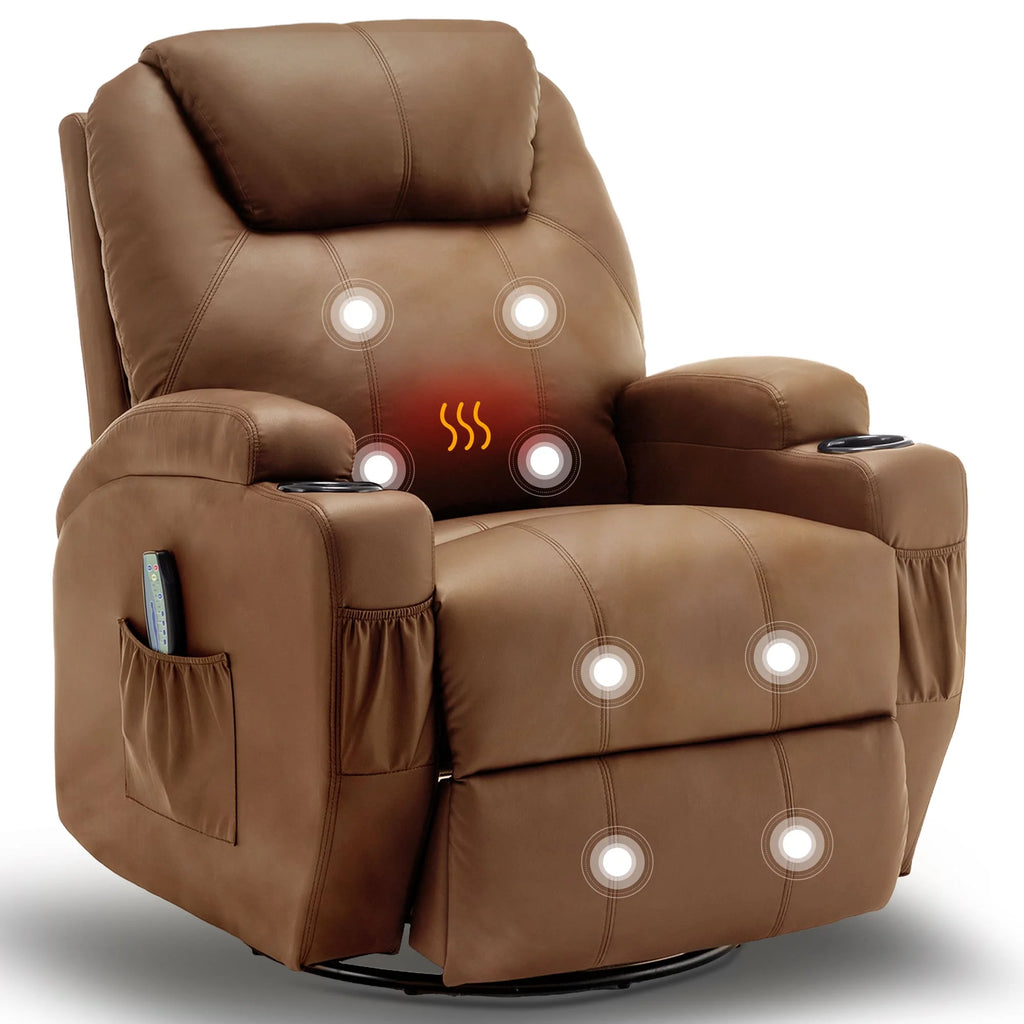 Recliner With Massage and Heat, 360° Swivel Remote