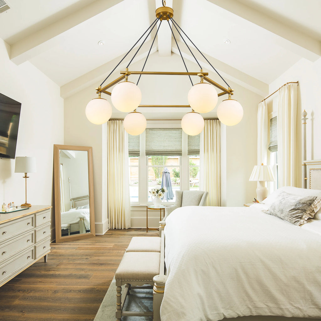 LED Pendant Gold Light White Glass Ball 6 Heads Hanging Lamp