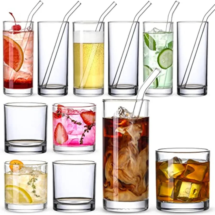 12 Pack Glass Cups With Glass Straws 12oz