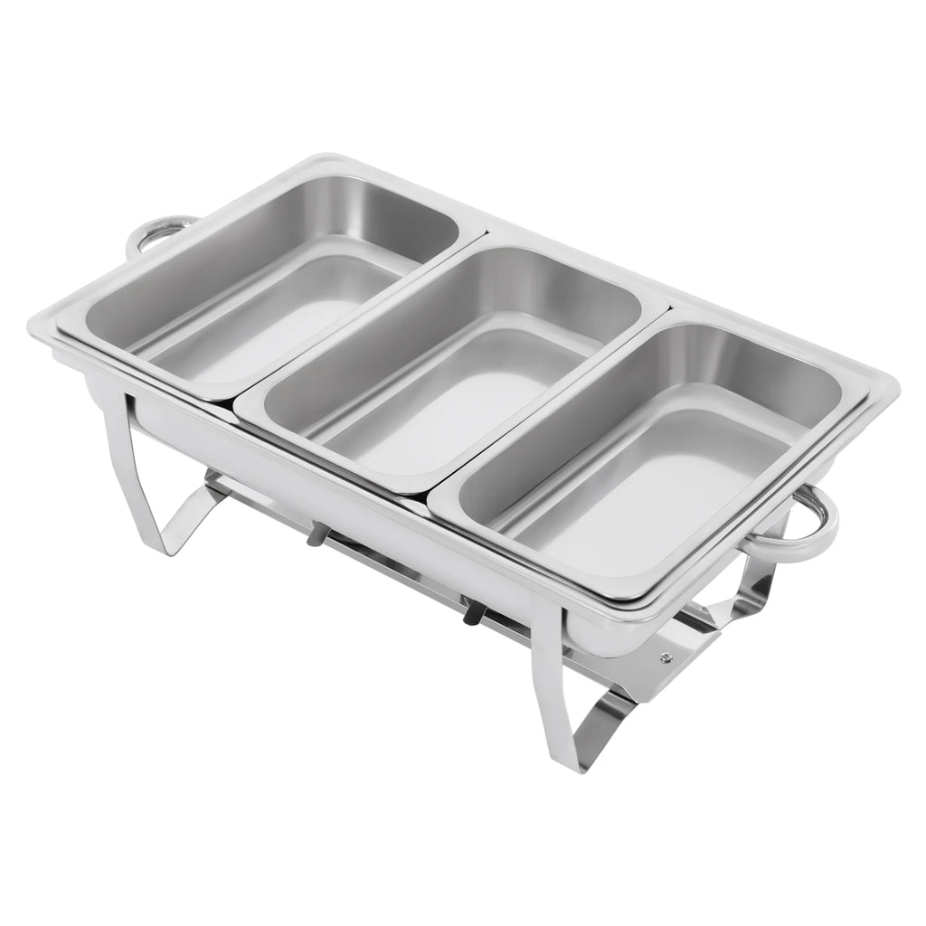 Chafing Dish Buffet Set 3 Grid Stainless Steel Rectangular