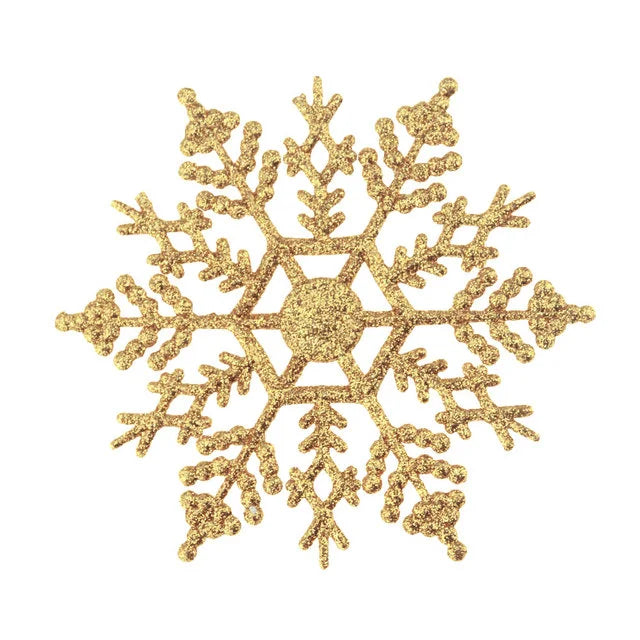 12Pcs/Set Plastic Gold Silver Glitter Powder Snowflake Ornaments