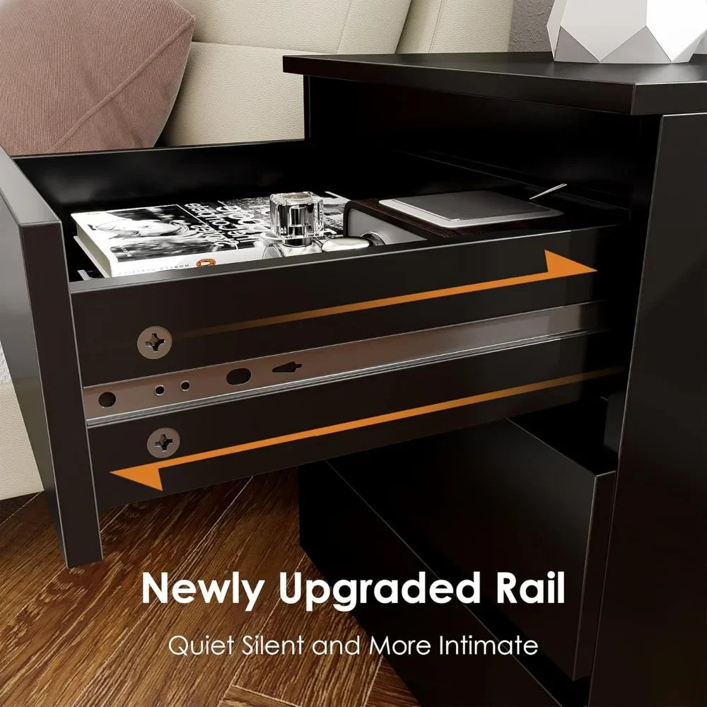 2 Black Nightstand With 3 Drawers