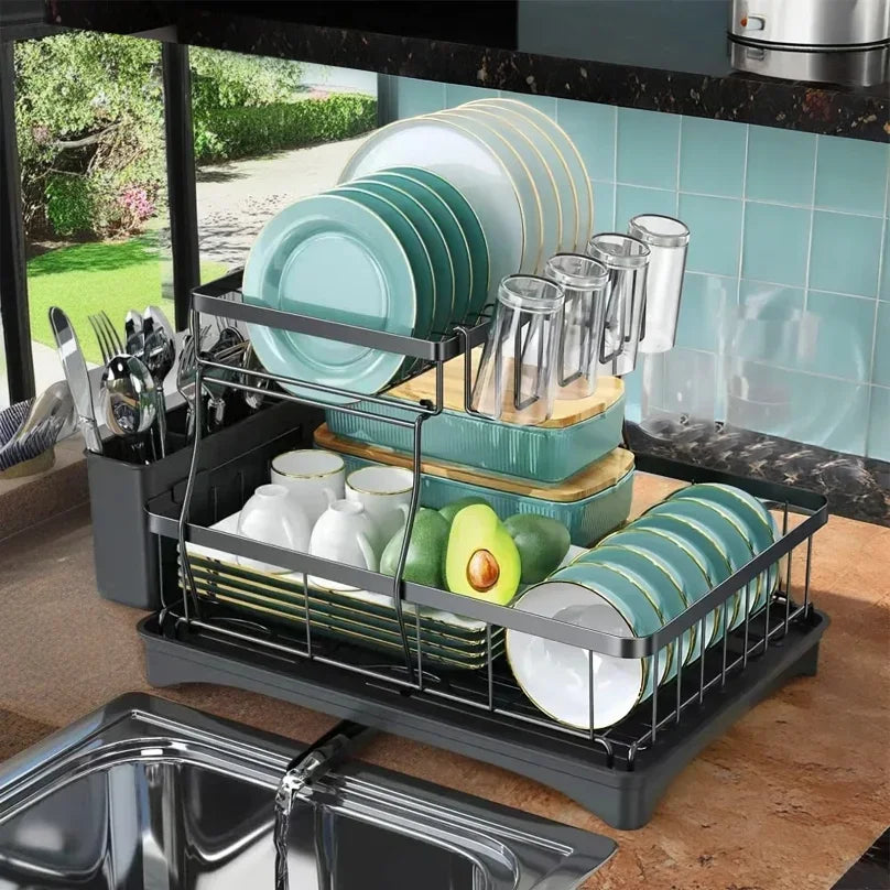 Large 2-tier Dish Drying Rack Removable Draining Rack