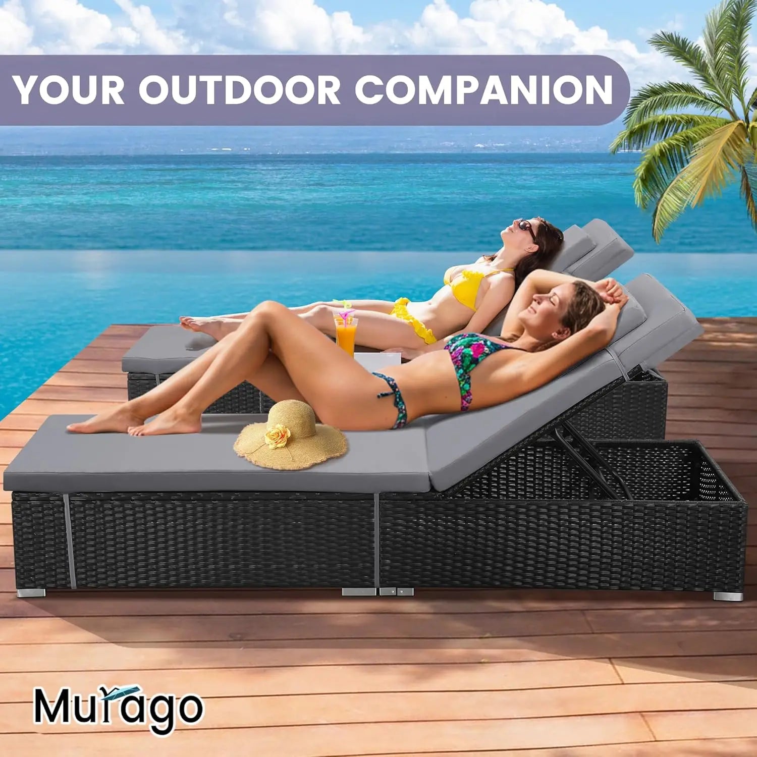 2 Wicker Chaise Lounge Chairs With Matching Side Table