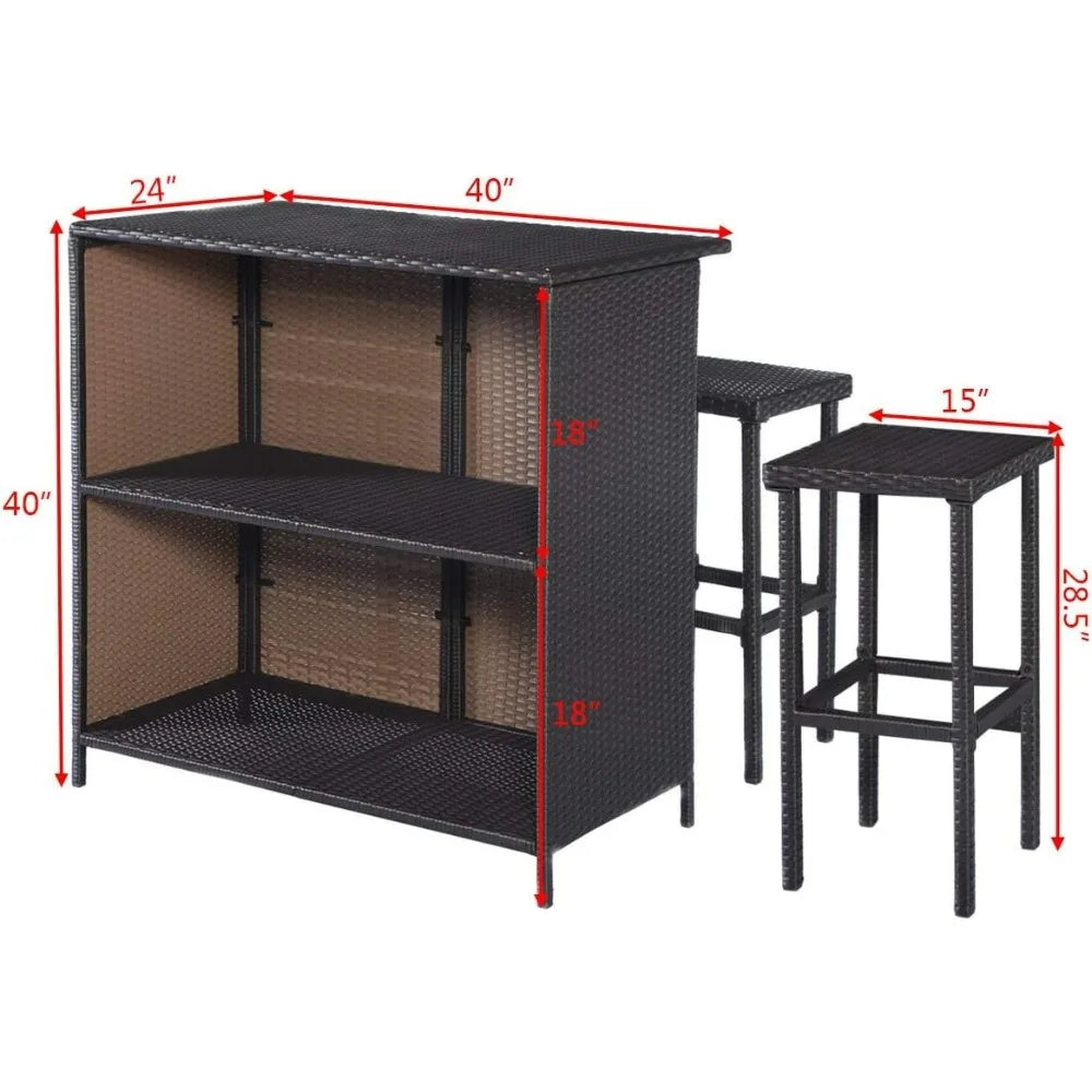 Rattan 3-Piece Bar Set With Wicker Stools And Table