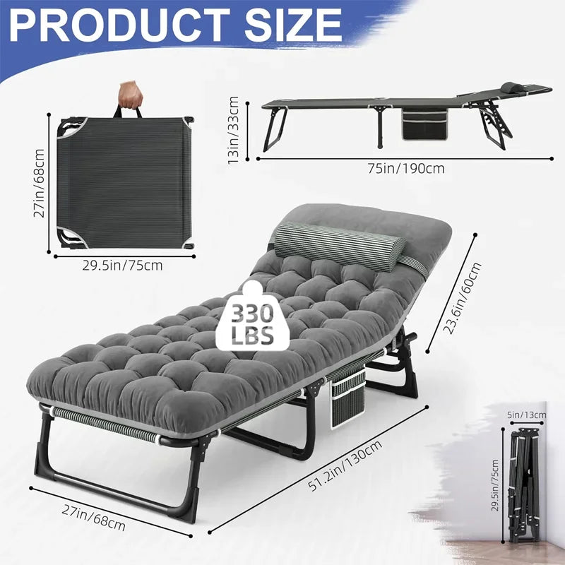 Camping Cot with Mattress, 4-Position Up To 330lbs