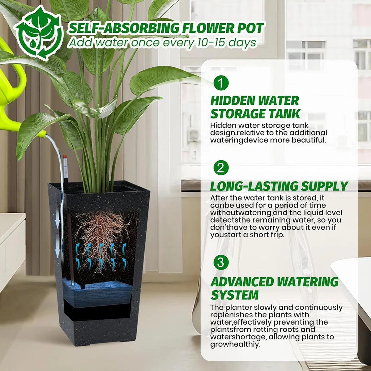 Planters Set Drainage Holes＆Water Level Monitor